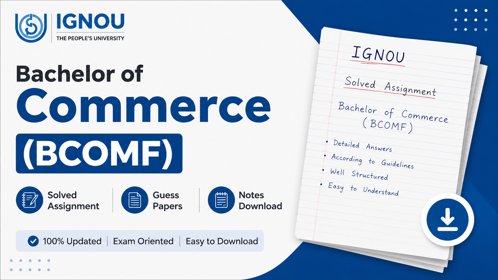 IGNOU Bachelor of Commerce (BCOMF) Solved Assignment, Guess Papers Notes Download