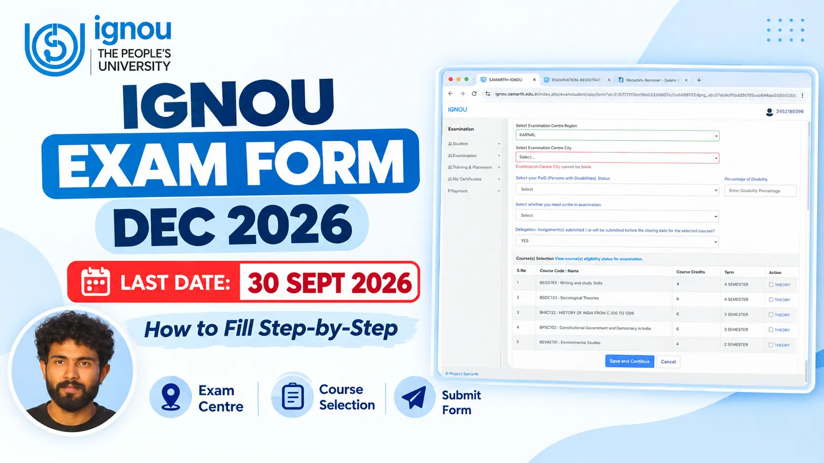 IGNOU Dec 2026 Exam Form Last Date & Complete Guide for Form Filling